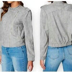 NWOT Blank NYC Womens Gray Faux Suede Moto Bomber Jacket Vapor Nordstrom XS